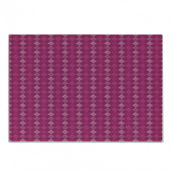 Geometric Cutting Board, Pink Tones Design Diagonal Squares in Symmetric Warm Colored Repetition, Decorative Tempered Glass Cutting and Serving Board, in 3 Sizes, by Ambesonne