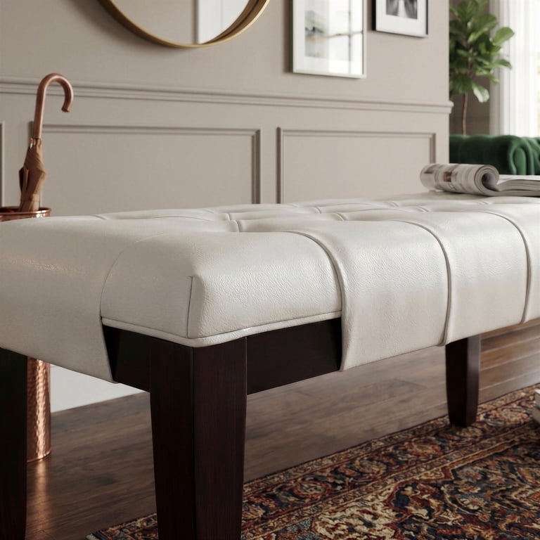 Roundhill Furniture Linon Tufted Leather Bench, White photo 4