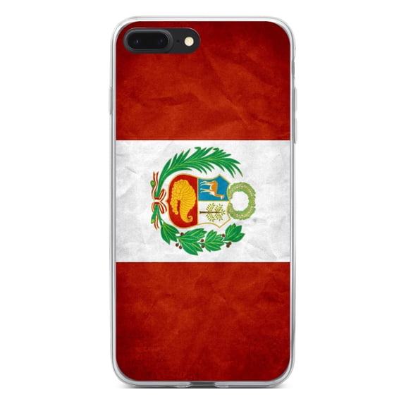 DistinctInk Clear Shockproof Hybrid Case for iPhone 7 PLUS / 8 PLUS (5.5" Screen) - TPU Bumper, Acrylic Back, Tempered Glass Screen Protector - Peru Old Flag - Love of Peru