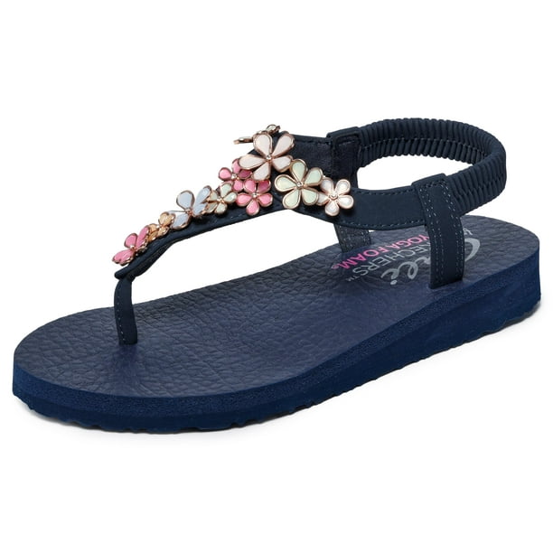 Chanclas Skechers Meditation Glass Daisy para mujer, azul marino 9