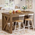 thumbnail image 6 of Fnova 55" Kitchen Island with Storage and Leg Room, Farmhouse Stationary Island Table with 2 Drawers & Open Shelves, Brown, 6 of 19