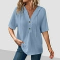 thumbnail image 2 of fatyb Womens Short Sleeve Tops with Hood Drawstring Button V Neck Hoodie Shirts Casual Plain Blouses, 2 of 7