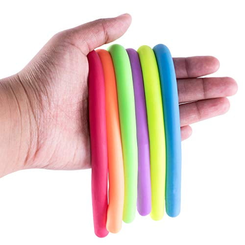 Calming Relaxing Children Birthday Party Favors and Prizes Super Z Outlet Stretchy Jelly String Noodles Thin Rubber Fidget Sensory Toys Set 24 Pack 9.5 to 5 Feet 