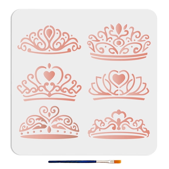 6 Styles Stencil 11.811.8inch Ornate Princess Stencils with Paint Brush Girls Queen Gems Tiara Template for Wedding Gift Craft Fabric Wall DIY
