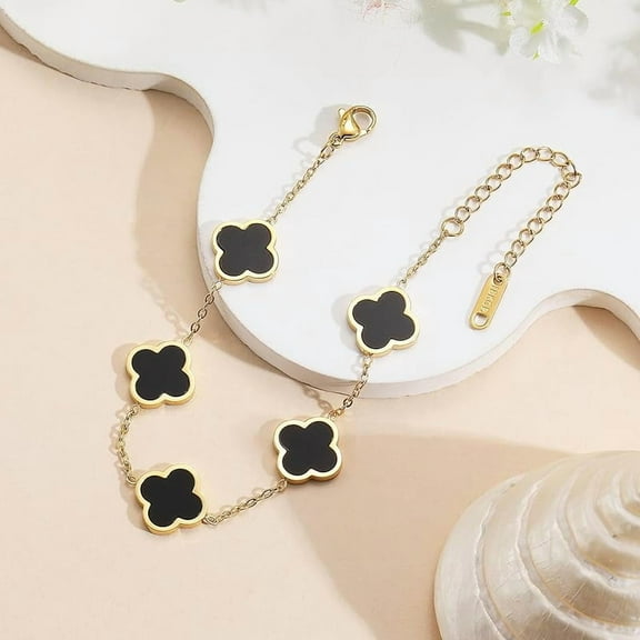 18K Gold Plated Clover Lucky Bracelet for Women White/Black/Red/Green Flower Four Leaf Link Bracelets Trendy Jewelry Gifts for Women