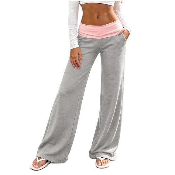 cocolona Womens Patchwork Casual Yoga Pants Elastic Waist Straight Wide Leg Workout Lounge Pants with Pockets