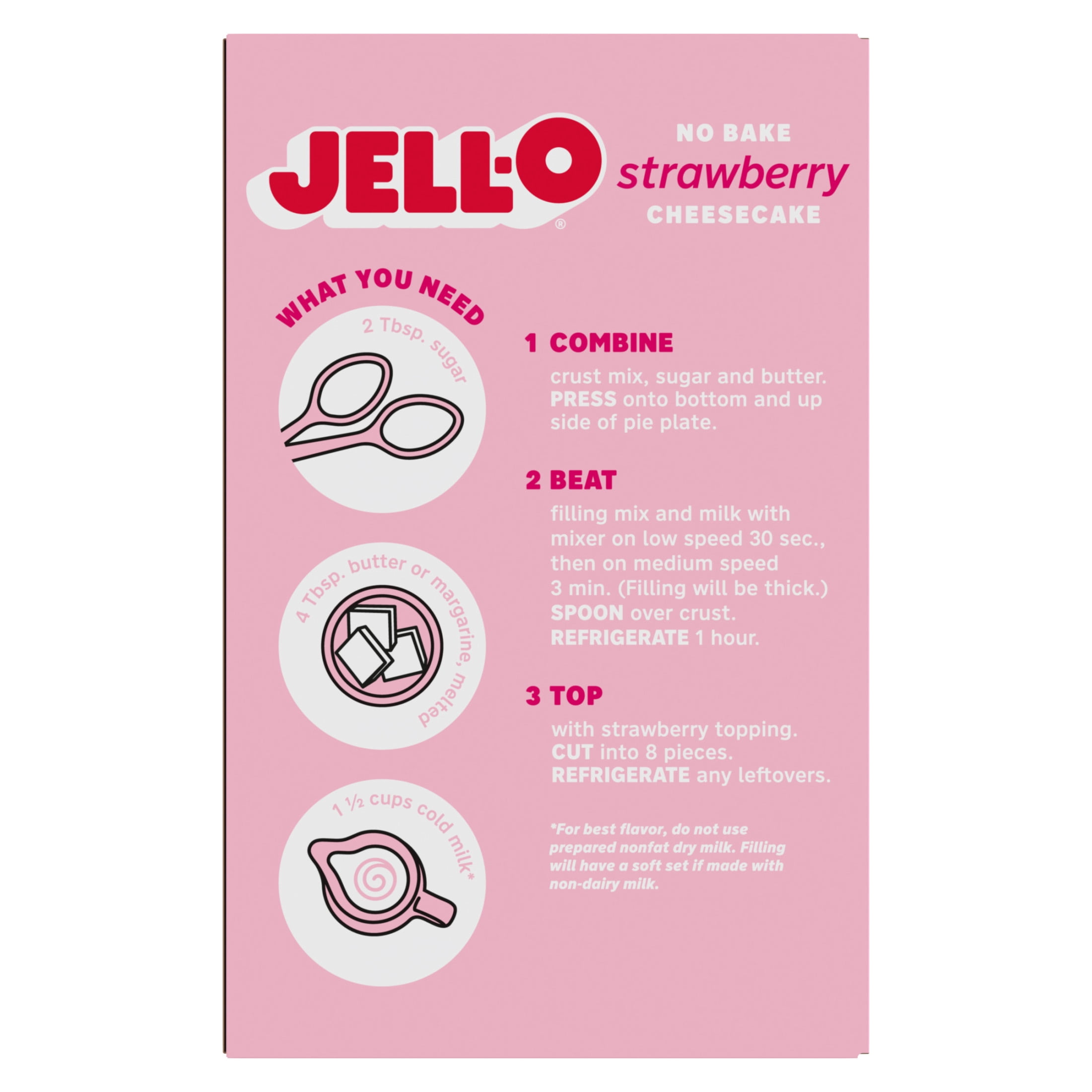 Jell-O No Bake Strawberry Cheesecake Dessert Kit with Strawberry Topping, Filling Mix and Crust Mix, 19.6 oz Box