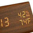 thumbnail image 4 of Despertador electrónico LED Temperatura de madera Pantalla de humedad Brillo Triángulo Control para dormitorio Oficina Escritorio - marrón Baoblaze Despertador digital, 4 of 8