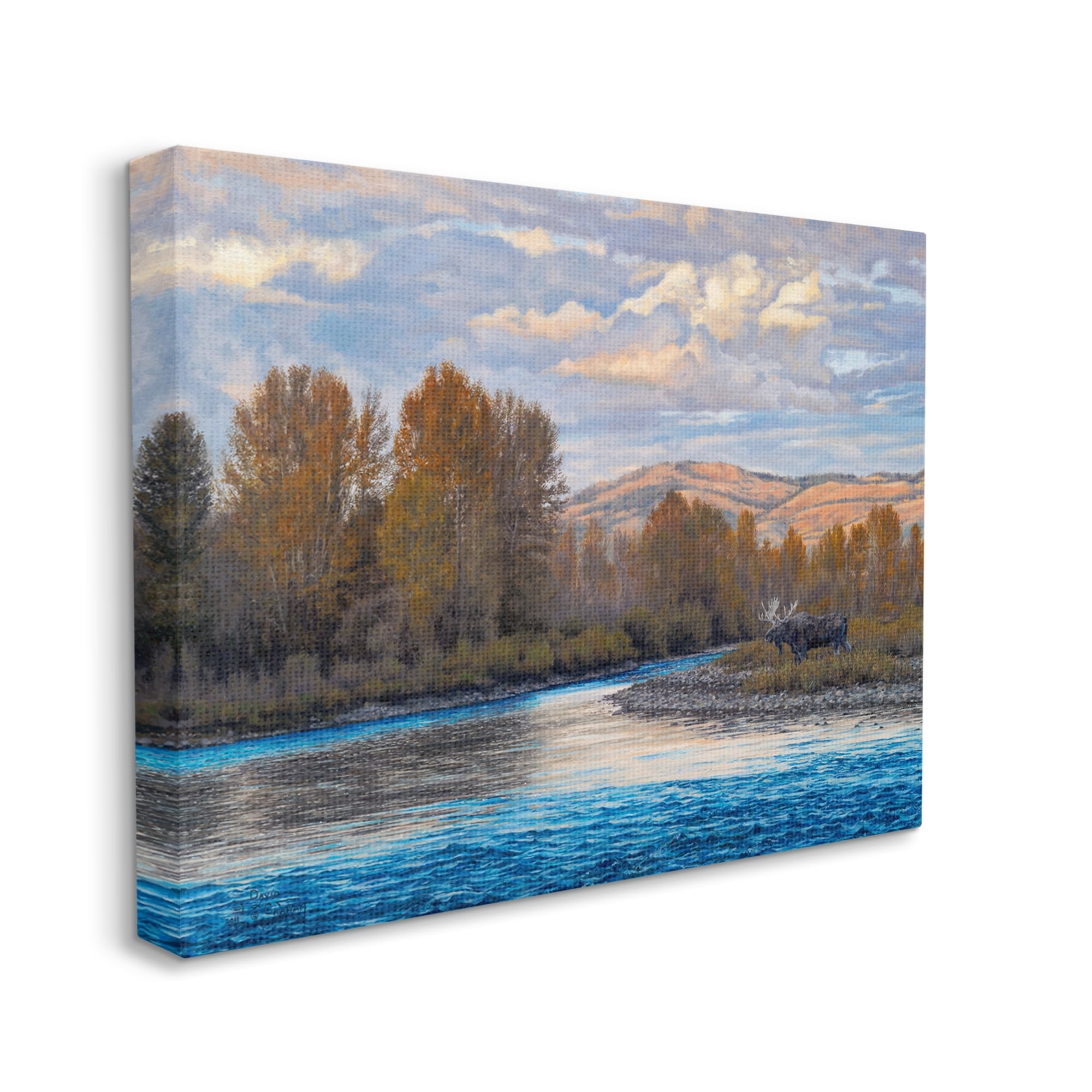 Stupell Industries Moose By Lake Mountain Landscape Coastal Painting Gallery Wrapped Canvas Print Wall Art