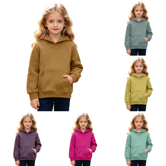 KHONTS Girls Classic Solid Color Hoodies Pullover Sweatshirts Kids Fashion Casual Outfits Fall Winter Clothes,Size 3-13 Years