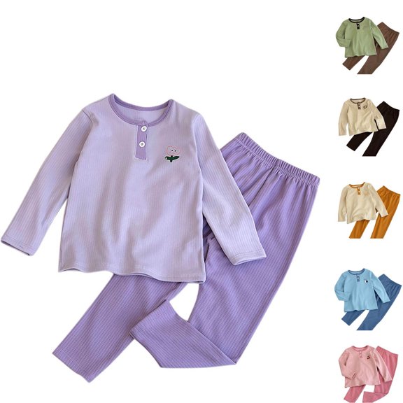 Bixock Toddler Clothings Boys Girls Cotton Loungewear Set Kids Sleepwear Set Print Long Sleeve Thick Knit All Season Girls Indoor Outfit