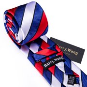 Barry.Wang Men's Ties Formal Stripe Necktie Set with Handkerchief Cufflink Silk Woven