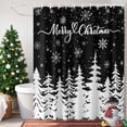 thumbnail image 3 of Extra Long Shower Curtain 72x96 Inch, Black Christmas Trees Shower Curtain Waterproof Bathroom Decor, Winter Xmas Snowflakes Pine Forest Fabric Bath Curtain Set Accessories with Hooks, 3 of 8