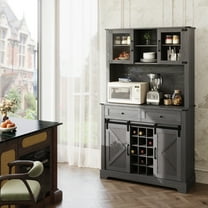 HLR 72" Home Wine Bar Cabinet with Sliding Barn Door, Hutch, and Drawers, for Dining Room, Gray