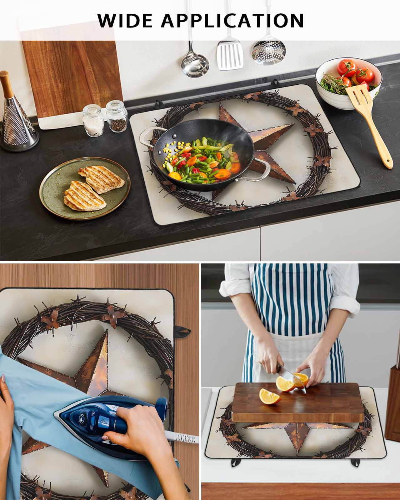 nqOlkjepod Large Induction Cooktop Protector Mat 24"x21", Western Star Brown Stove Top Covers for Electric Stove, Country Farmhouse Retro Texture Stove Burner Cover Mats, Glass Top Stove Cover