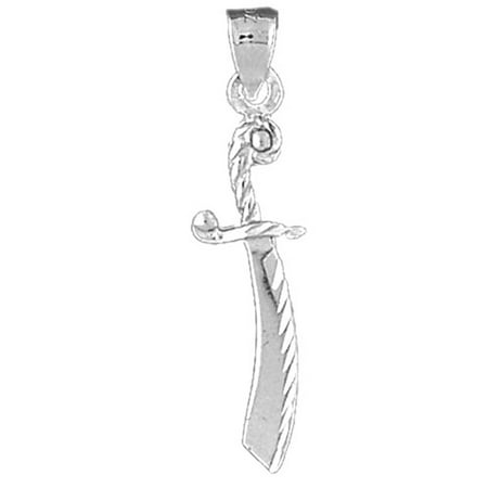 18K White Gold 3D Sword Pendant - 34 mm