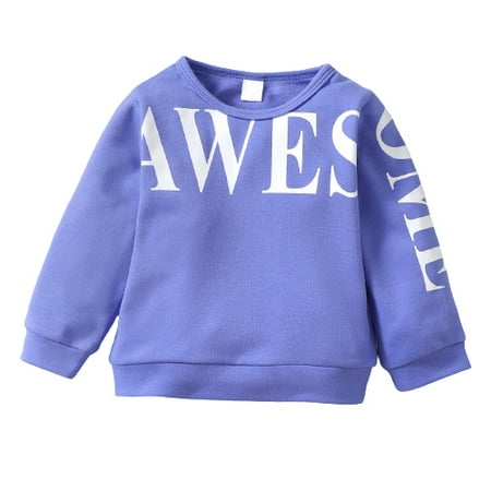 

Kucnuzki Infant Boy Clothes 9 Months Infant Boy Fall-Winter Tops 12 Months Infant Boy Long Sleeve Awesome Letter Prints Cozy Sweatshirt Tops Blue