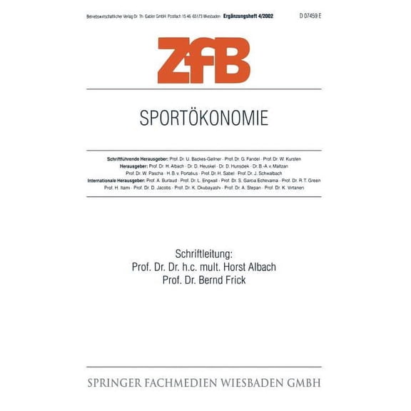 Zfb Special Issue SportÃ¶konomie, Book 4, (Paperback)
