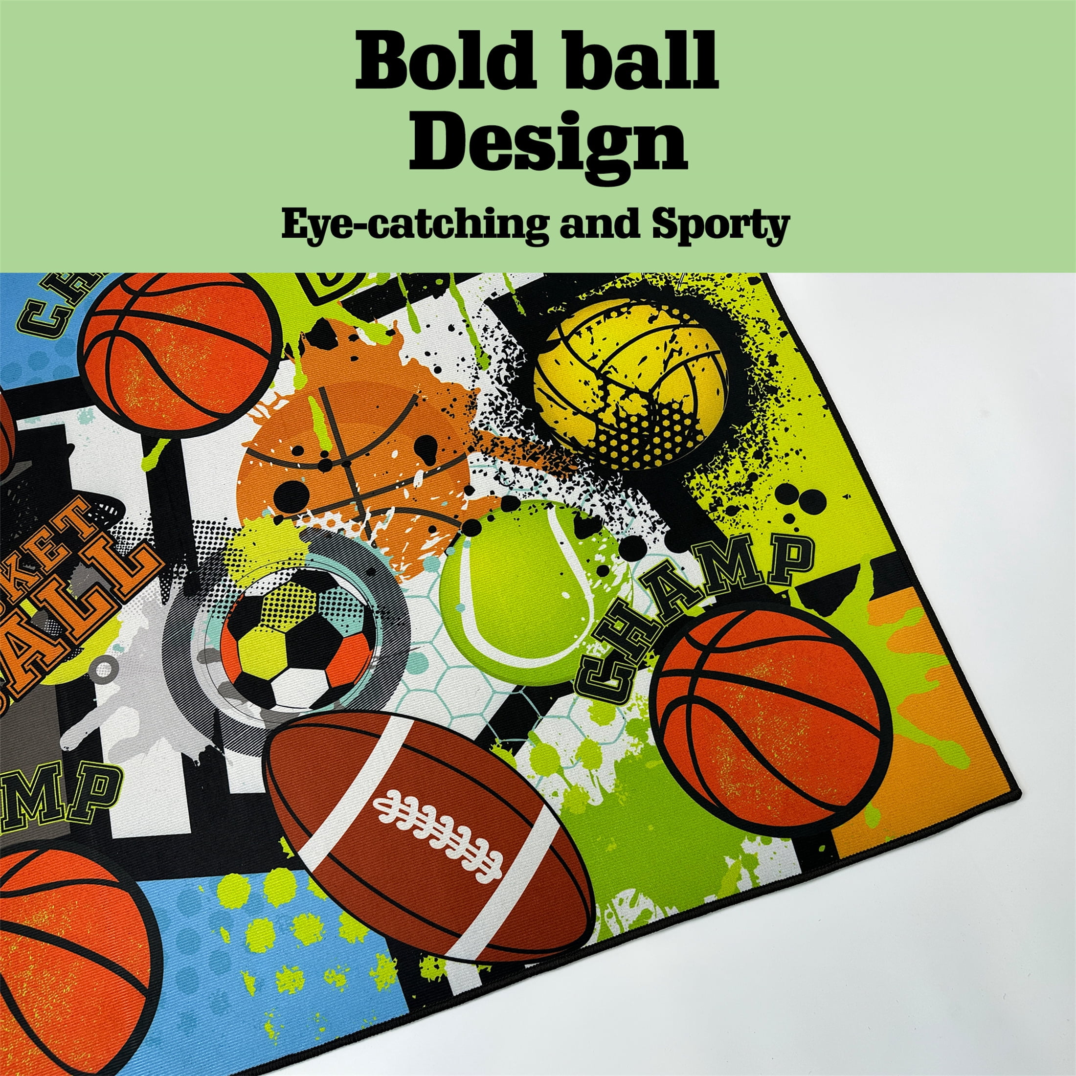 Sport Rug with Football,Basketball and Baseball Prints,Non-Slip 3x5ft Area Rugs for Bedroom Living Room Decor