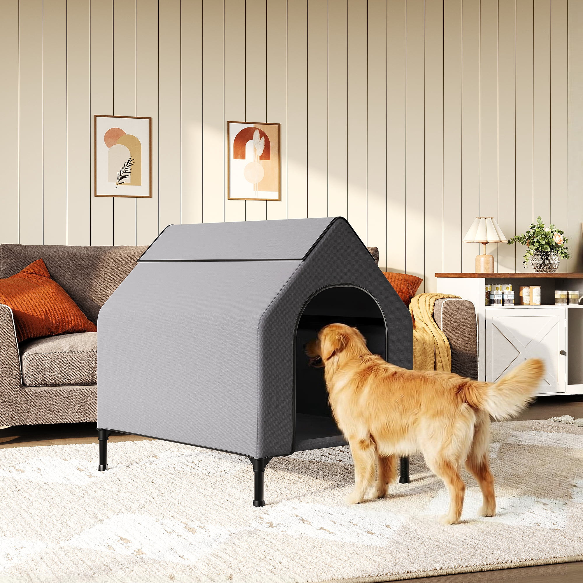 Dog House, Weatherproof 600D Oxford Canopy, 2 Top Windows, Breathable Mesh Fabric Bed, Dog Tents Shelter Kennel, Medium Dog House for Outdoor Indoor