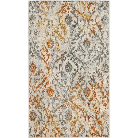 SAFAVIEH Madison Laila Damask Area Rug, Cream/Orange, 3' x 5'