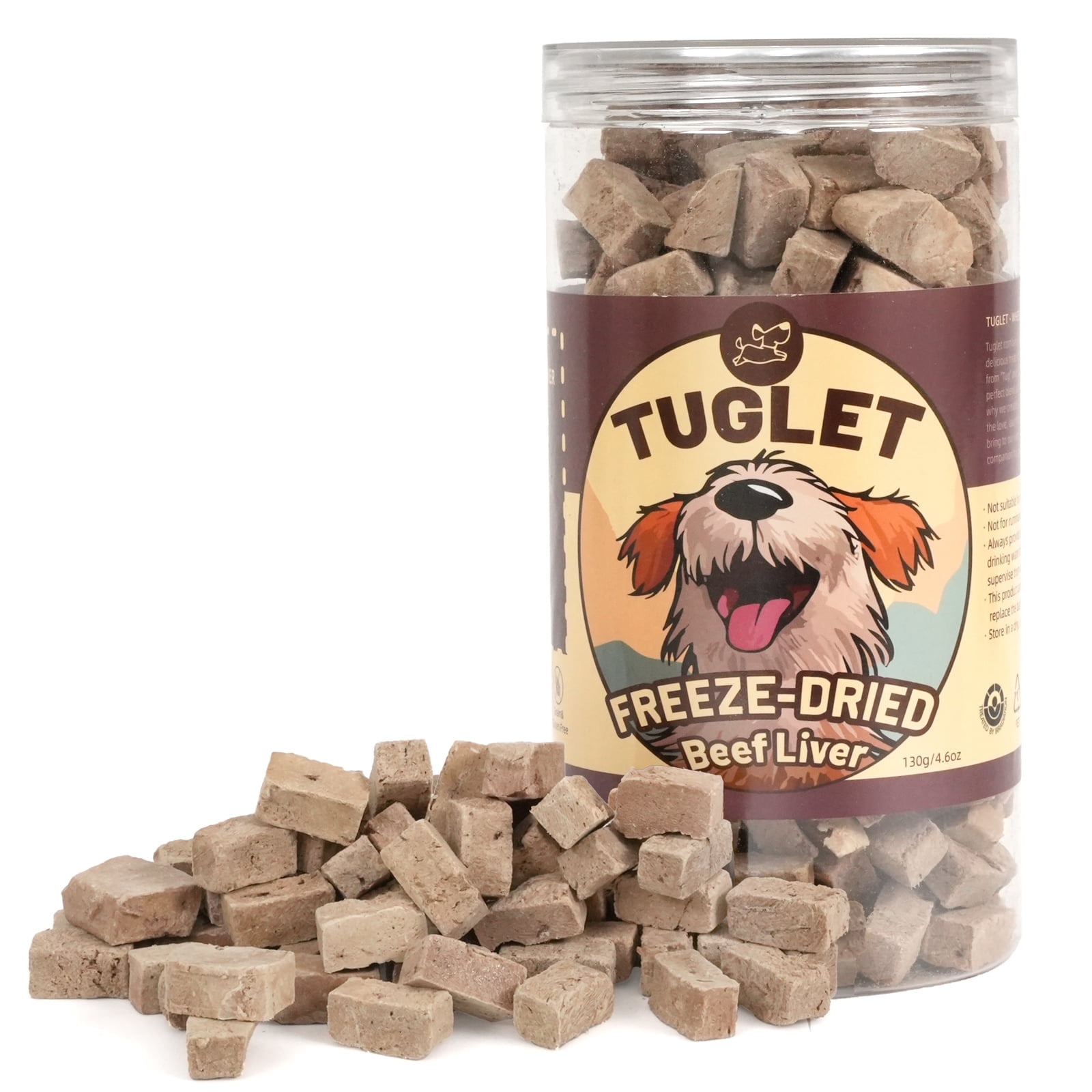 (3 pack) TUGLET Freeze-Dried Beef Liver Dog Treats, High Protein Single Ingredient, Healthy Training Reward & Food Topper, 4.6 oz
