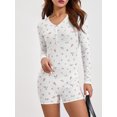 thumbnail image 4 of Women Trendy Playsuit, Floral Print V Neck Button-Down Long Sleeve Tight Rompers Shorts for Ladies, 4 of 9
