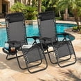 thumbnail image 3 of Set of 2 Folding Patio Lounge Chairs, Adjustable Reclining Chaise Loungers with Cup Holder Tray and Removable Headrest for Poolside, Beach and Backyard, 3 of 8