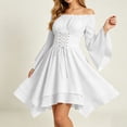 thumbnail image 5 of Renaissance Costume Women Bell Sleeve Cold Shoulder Lace up Ruffle Medieval Corset Dress Halloween Costumes White XXL, 5 of 7