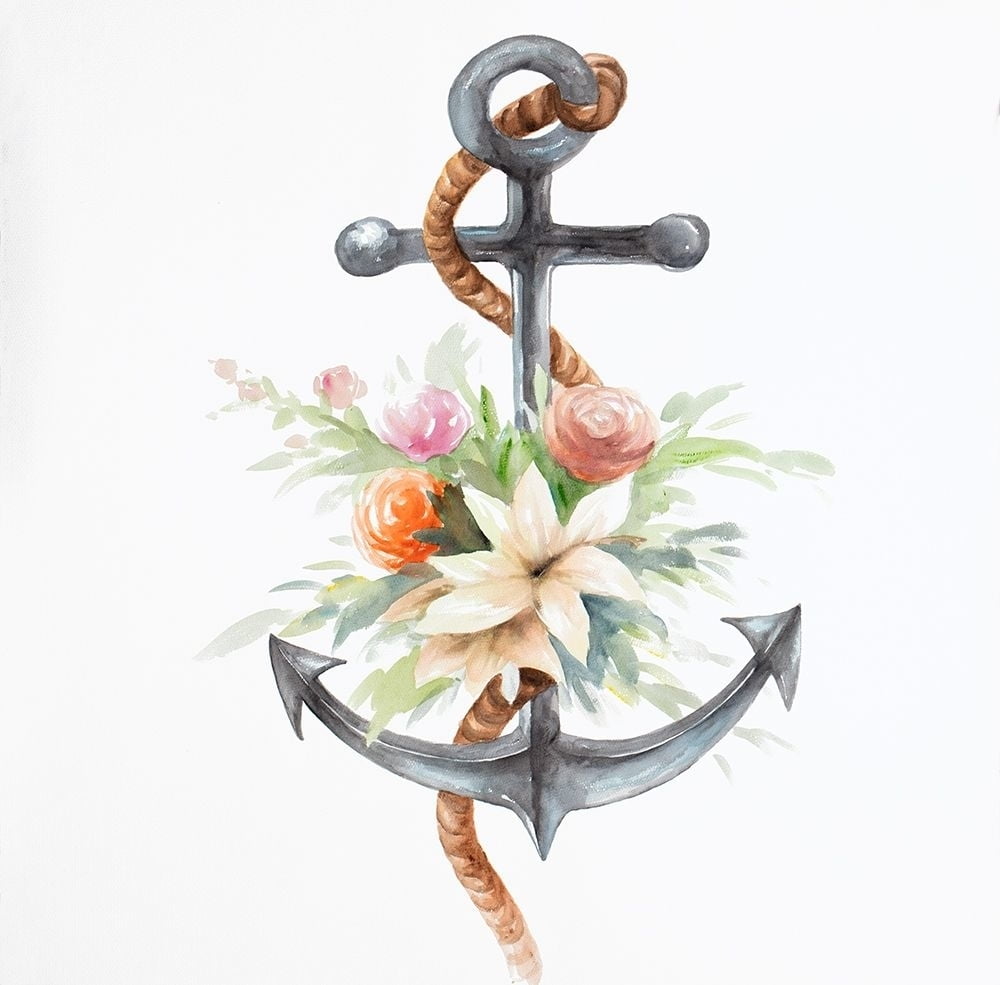 ANCHOR WITH FLOWERS Poster Print by Atelier B Art Studio (24 x 24