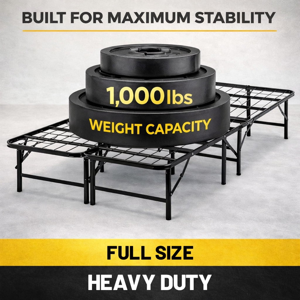 Continental Sleep, 14-Inch Foldable Metal Platform Bed Frame with Tool Free Setup, Sturdy Steel, No Box Spring Needed, Full, Black
