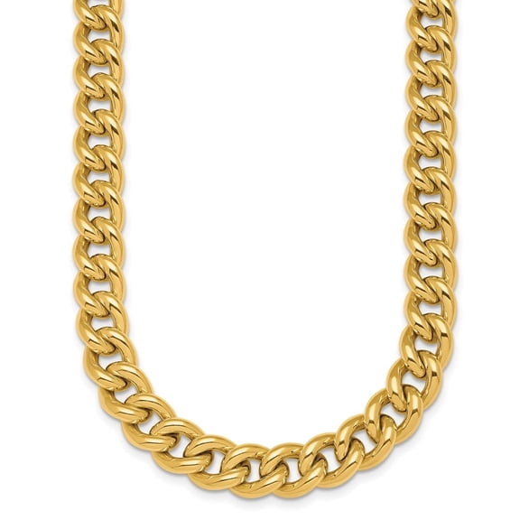 Diamond2Deal 14K Yellow Gold Polished 10mm Curb Necklace for Women 24"