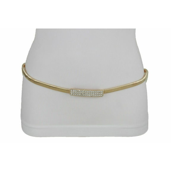 Women Hip Waist Belt Gold Metal Elastic Bling Plate Buckle S M L