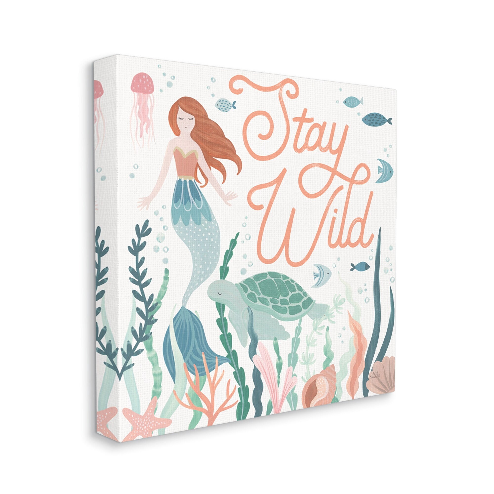 Stupell Industries Stay Wild Phrase Children's Seafloor Mermaid Tortoise, 30 x 30,Design by Laura Marshall