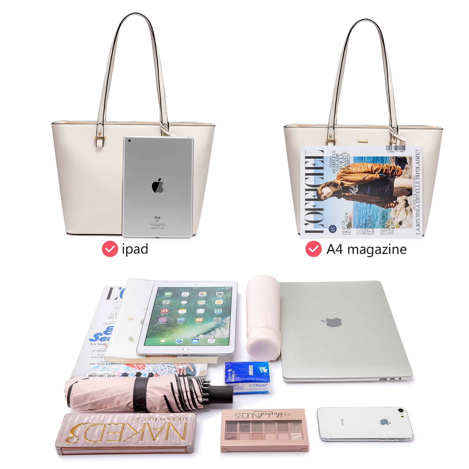 Lovevook Purses and Handbags for Women, Fashion Tote Satchel Shoulder Bag,Top Handle Satchel Bags Purse Set- 3pcs & Beige