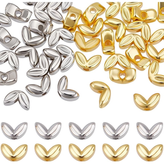 50Pcs 2 Colors Leaf Spacer Beads Platinum 18K Gold Plated Beads with Hole for Bracelets Necklace Jewelry Making (Gold Silver) Multi-color
