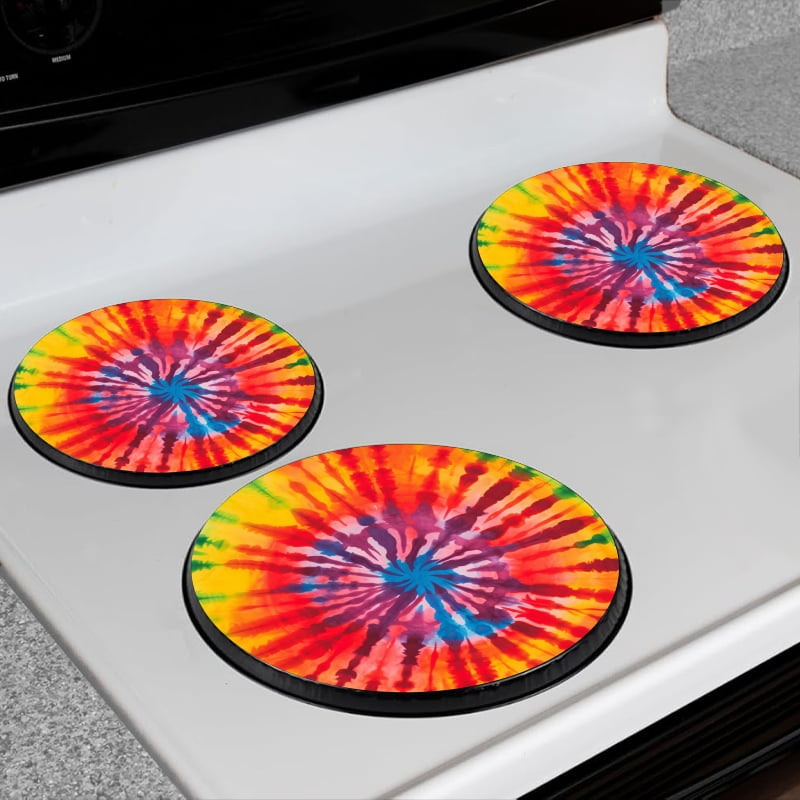 Bahomeck Electric Stove Burner Covers Set Of 4,Tie-Dye Art Background WithColorful Tie-Dye Pattern Metal Gas Stove Burner Covers,Protecting Gas Stoves,8 Inch And 10 Inch