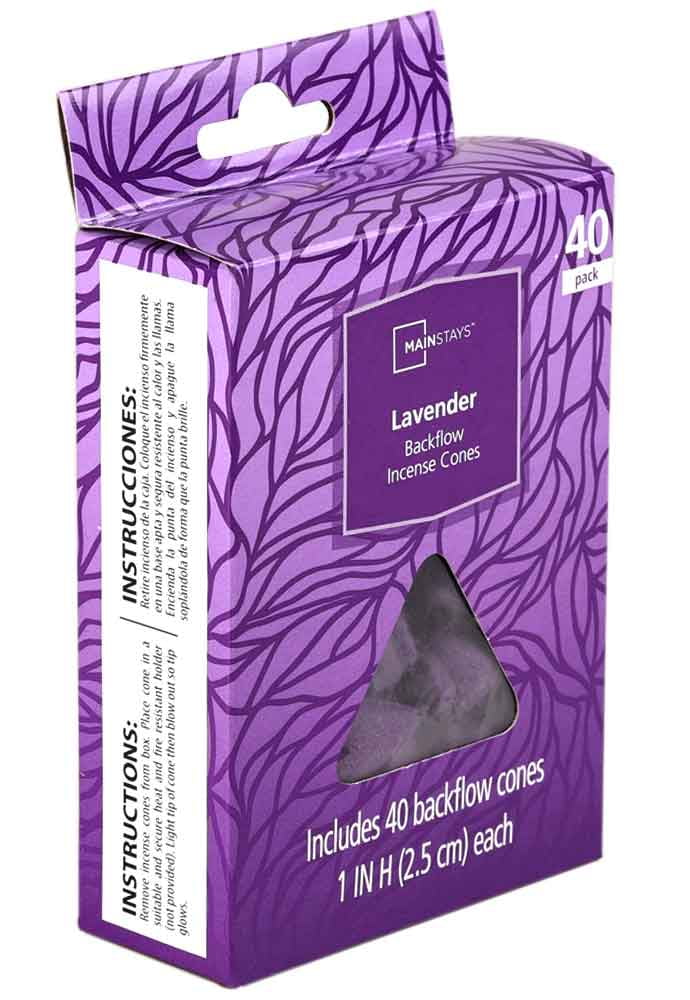 Mainstays Backflow Incense Cones, Lavender Fragrance (Purple), 40 Pack