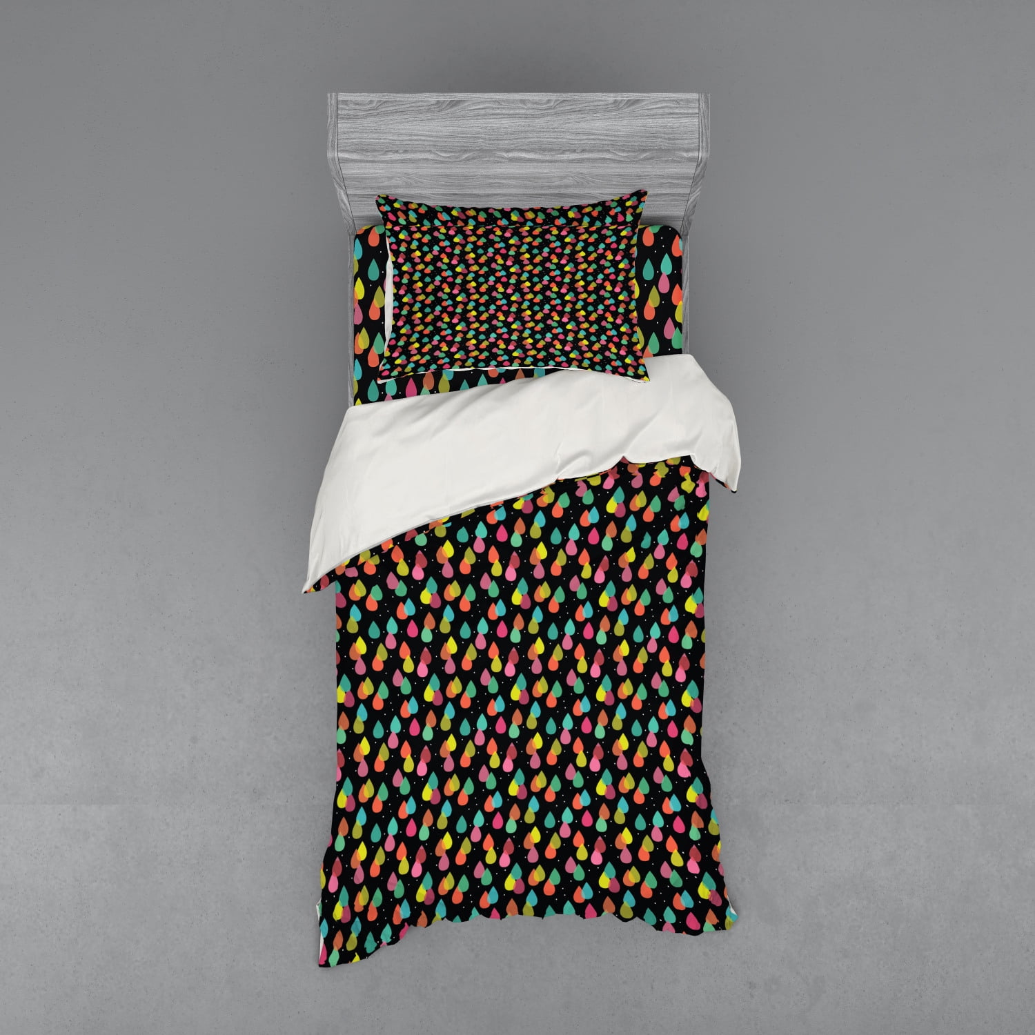 Colorful Duvet Cover Set, Abstract Pattern with Raindrops in Lively