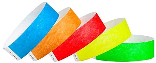 1000 Pack Paper Wristbands for Events WristCo Neon Orange 3/4 Tyvek Wristbands 