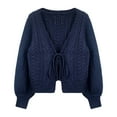 thumbnail image 5 of Arlun Womens Tie Front Bow Cardigan Sweaters Cropped Solid Color Cable Knit Cardigans Trendy Fall Winter Loose Comfortable Long Sleeve Outerwear 2025 Navy S, 5 of 7