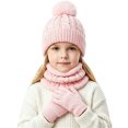 thumbnail image 2 of Sentuca Winter Hat Scarf Gloves Set Pompom Knitted Beanie with Neck Warmer & Gloves Outdoor Cold Weather 3PCS Kids Accessory Pink Size 2-10Y, 2 of 6