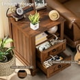 thumbnail image 3 of 2 Drawers Farmhouse Nightstand with Charging Station, Rustic Bedside Tbale with Drawers for Bedroom, Vintage End Table with Open Shelf for Living Room, Brown, 3 of 8