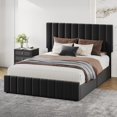 thumbnail image 3 of Senfot Queen Size Upholstered Bed Frame with 4 Storage Drawers, No Box Spring Needed,Adjustable Headboard and Wooden Slats Support, Black, 3 of 8