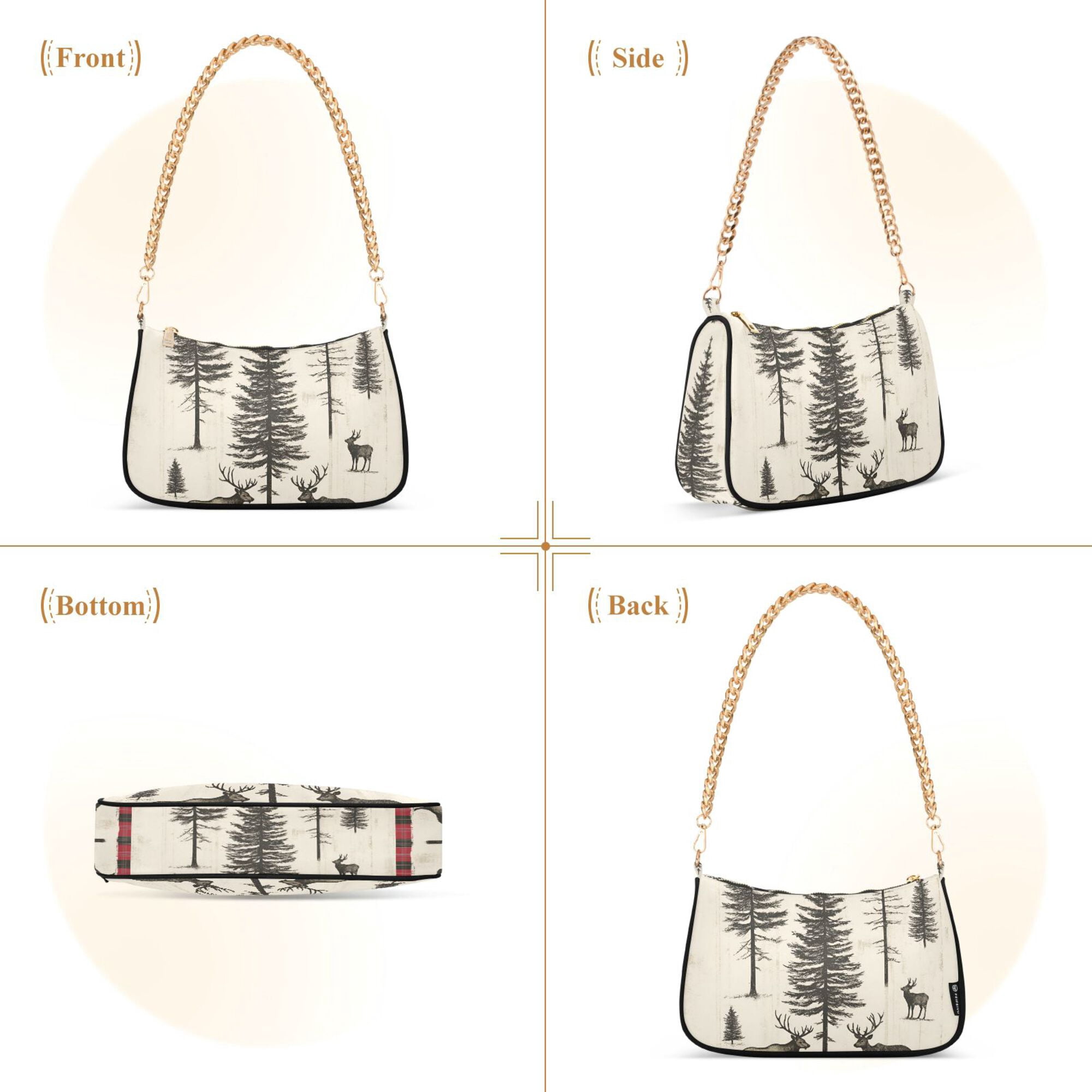FORMRS Womens Shoulder Bag with Chain Strap Clutch Purse Cute Tote Handbag, Black Deer