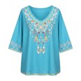 thumbnail image 4 of DHFJKG Bohemain T Shirt Women Ethnic Style Printed V Neck Half Sleeve Graphic Tee Fashion Summer Vacation Clothes Soft Tops, 4 of 5