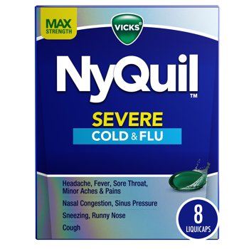 Vicks NyQuil Severe Liquicaps, Nighttime Cold,  & Flu , Over-the-Counter Medicine, 24 Ct