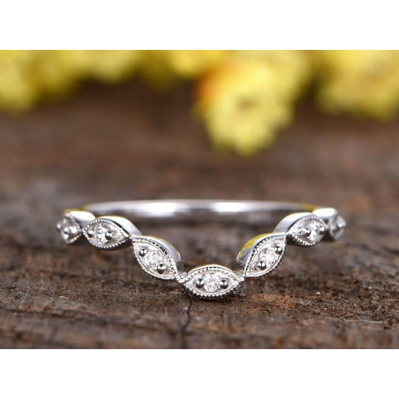 0.25 Carat Solid 10k White Gold Wedding Band with Moissanite Diamonds Anniversary Ring Half Eternity Band Marquise Style