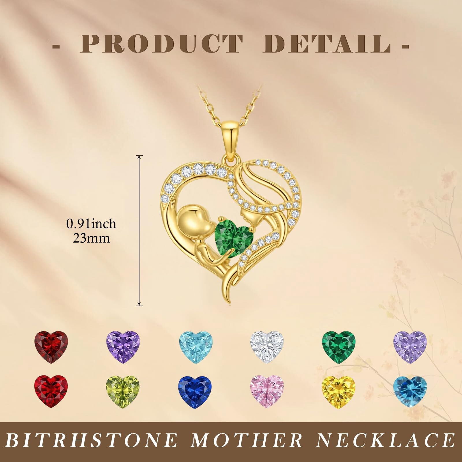Taioiat Mom Necklace Heart May Birthstone Gold Mama Pendant Necklace Mother's Day Jewelry Gifts for Mom Grandmother Wife