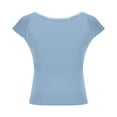 thumbnail image 5 of Wyobmus Womens Crew Neck Tops Casual Slim Summer 1/4 Sleeve T Shirt Solid Color form Fitting Backless Base Top Tunic A-Blue, 5 of 7
